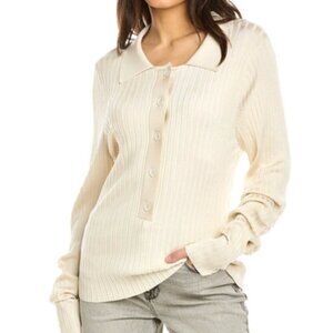 Good American Ribbed Long Sleeve Polo Shirt Size 1/2 Small NEW